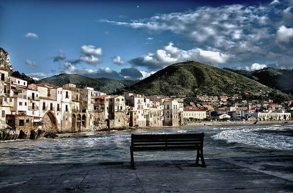  Art Print featuring the photograph Cefalu with Sea Bench by Patrick Boening