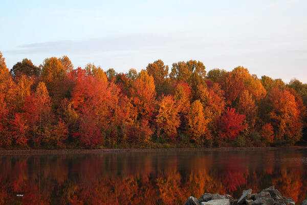 Centennial Art Print featuring the photograph Centennial Lake Autumn - Rocks over Orange Reflection by Ronald Reid