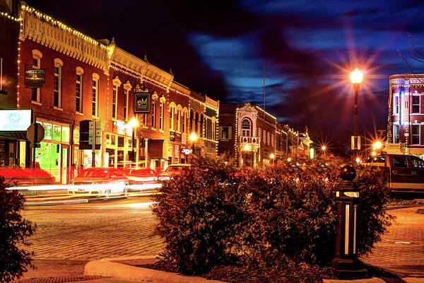 Bentonville Arkansas Art Print featuring the photograph Central Avenue Lights - Bentonville Arkansas Skyline by Gregory Ballos