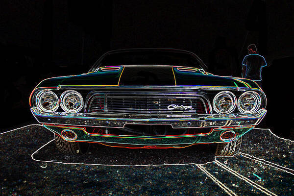 Dodge Art Print featuring the digital art Challenger Neon by Darrell Foster