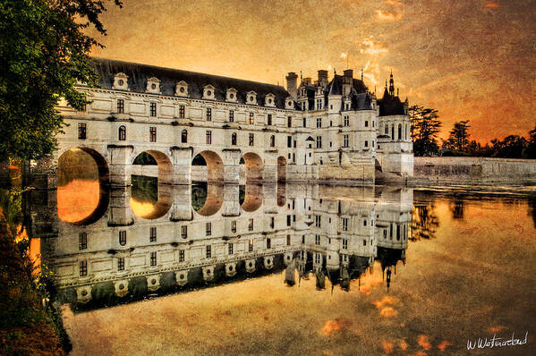 Chateau De Chenonceau Art Print featuring the photograph Chenonceau Castle in the twilight - Vintage version by Weston Westmoreland