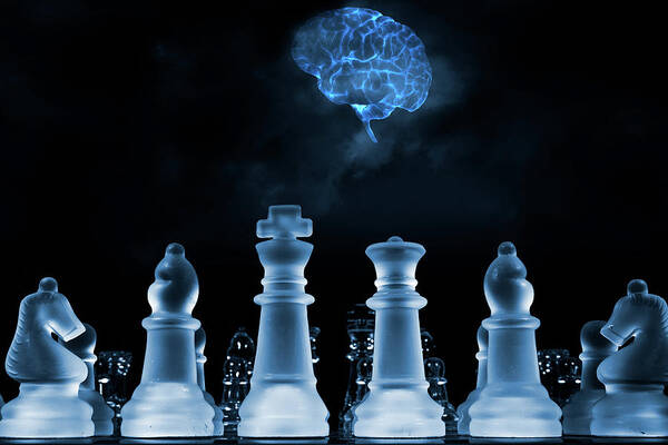 Chess Art Print featuring the photograph Chess Game And Human Brain by Christian Lagereek