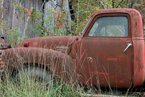 Rustic Fine Art Art Print featuring the photograph Chevy truck rusting along road by George Ferrell