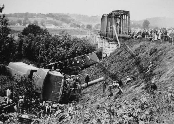 Train Wrecks Art Print featuring the photograph Chicago and North Western Steam Locomotive Derails Near Ames Station Iowa - 1897 by Chicago and North Western Historical Society