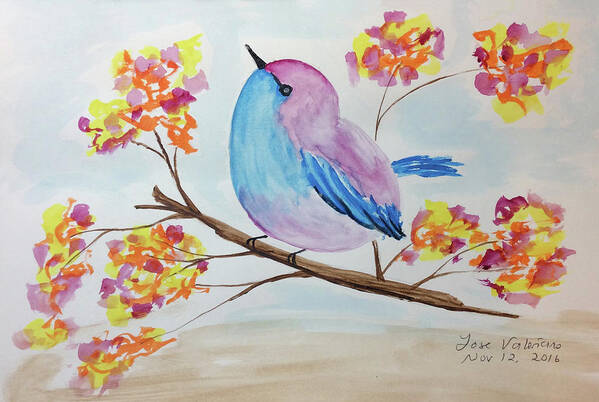 Watercolor Art Print featuring the painting Chickadee on a branch with head up by Martin Valeriano