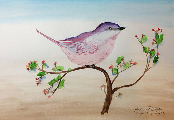 Watercolor Art Print featuring the painting Chickadee standing on a branch looking by Martin Valeriano