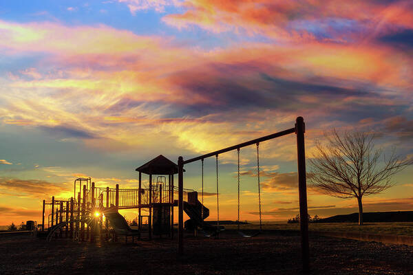 Children Art Print featuring the photograph Children Playground at Sunset by David Gn