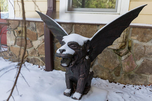 Gargoyle Art Print featuring the photograph Chimera In The Snow by D K Wall