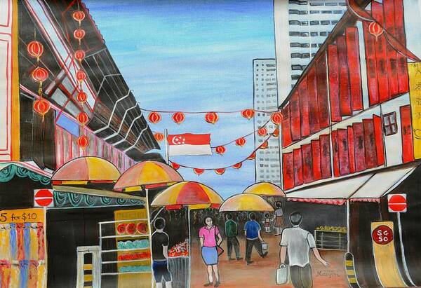 Chinatown Art Print featuring the painting China Town SingaporeSG50 by Manjiri Kanvinde