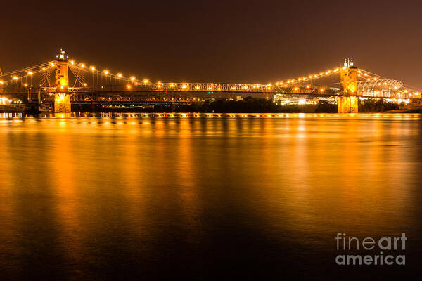 2012 Art Print featuring the photograph Cincinnati Roebling Bridge at Night by Paul Velgos