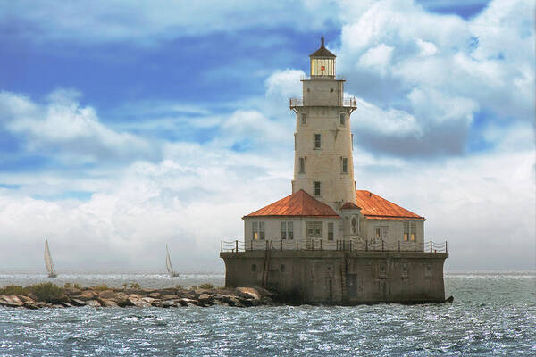 Chicago Art Print featuring the photograph City - Chicago IL - Chicago harbor lighthouse by Mike Savad