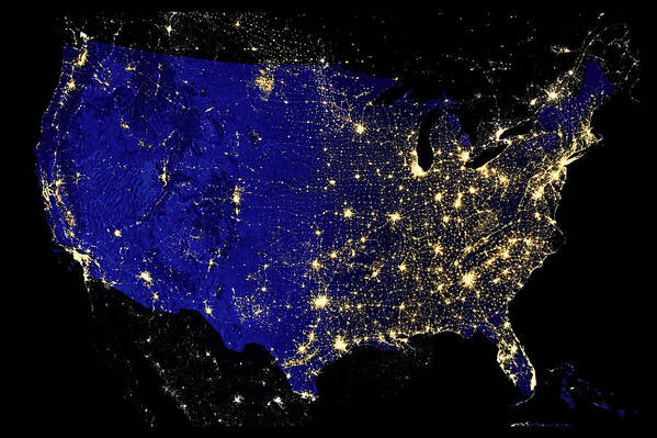 Nasa Art Print featuring the photograph City Lights of the United States by Weston Westmoreland