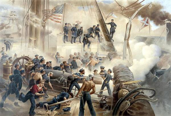 Civil War Art Print featuring the painting Civil War Naval Battle by War Is Hell Store