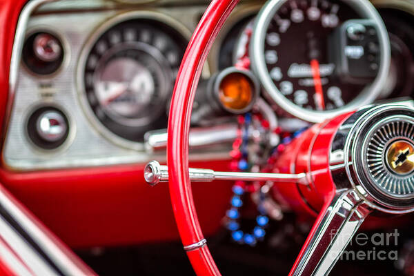 Classic Car Art Print featuring the photograph Classic Chevrolet Interior - Red by Jarrod Erbe