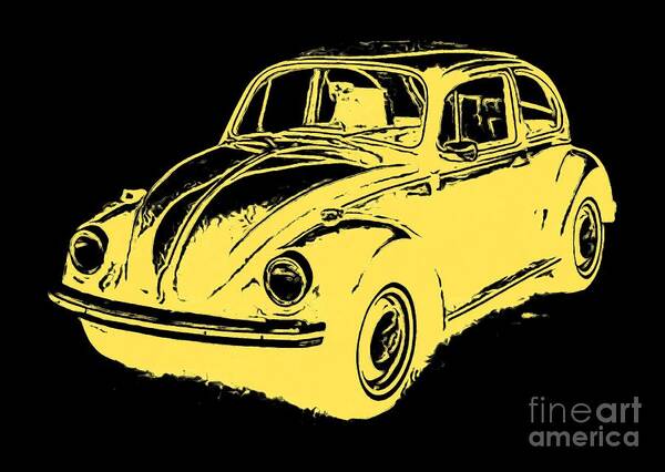 Bug Art Print featuring the digital art Classic Beetle Tee Yellow Ink by Edward Fielding