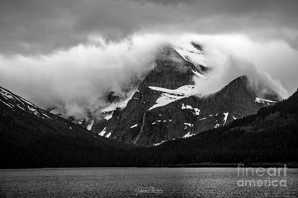 Glacier Art Print featuring the photograph Cloaked in Storm, Black and White by Adam Morsa