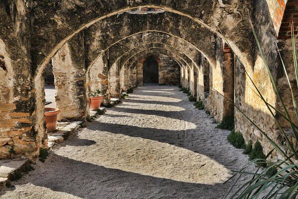 Texas Art Print featuring the photograph Cloistered - Mission San Jose by Stephen Stookey