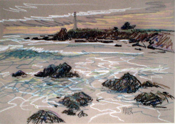 Pigeon Point Lighthouse Art Print featuring the drawing Coast at Pigeon Point Lighthouse by Donald Maier