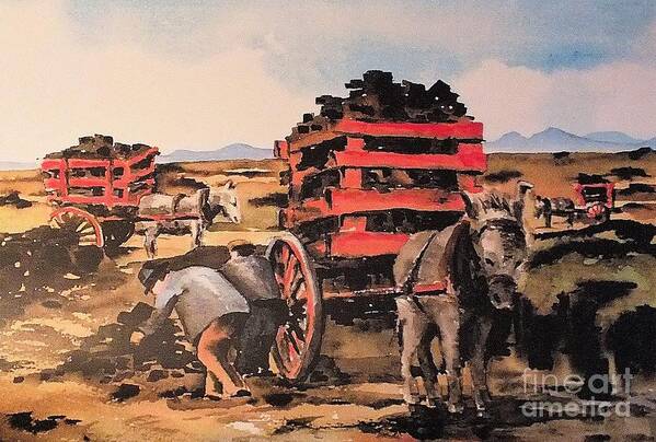 Val Byrne Art Print featuring the painting Collecting Turf by Val Byrne