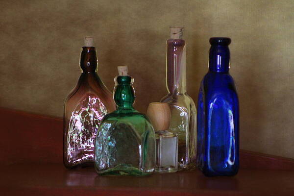 Purple Bottle Art Print featuring the photograph Collection of Vintage Bottles Photograph by Colleen Cornelius