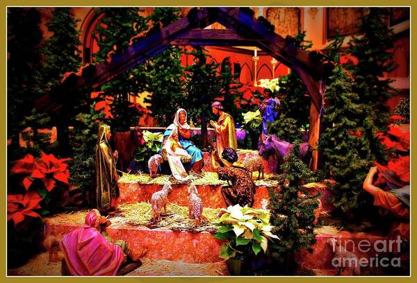 Christmas Art Print featuring the photograph Color Vibe Nativity - Border by Frank J Casella