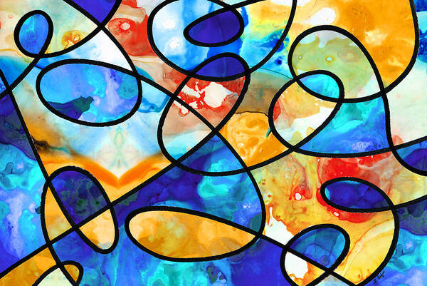 Colorful Art Print featuring the painting Colorful Art - Line Dance 1 - Sharon Cummings by Sharon Cummings