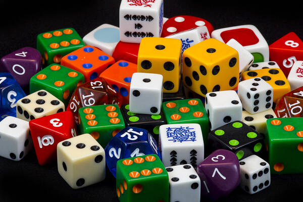 Dice Art Print featuring the photograph Colorful Dice 2 by Robert Storost