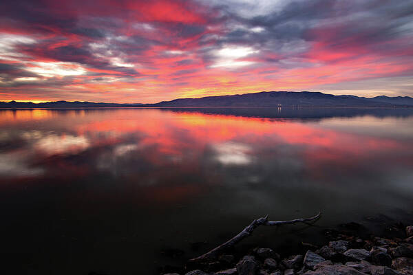 Colorful Art Print featuring the photograph Colorful Utah Lake Sunset by Wesley Aston