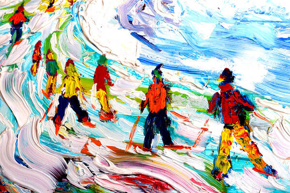 Skiing Art Print featuring the painting Colours Down the Piste by Pete Caswell