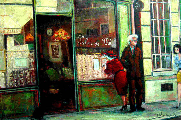 Caricactural Art Print featuring the painting Contemplando el menu-Looking up the menu by Walter Casaravilla