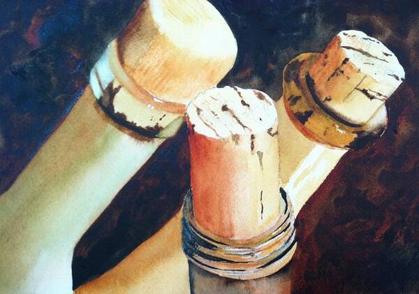 Watercolor Art Print featuring the painting Corked by Karen Stark