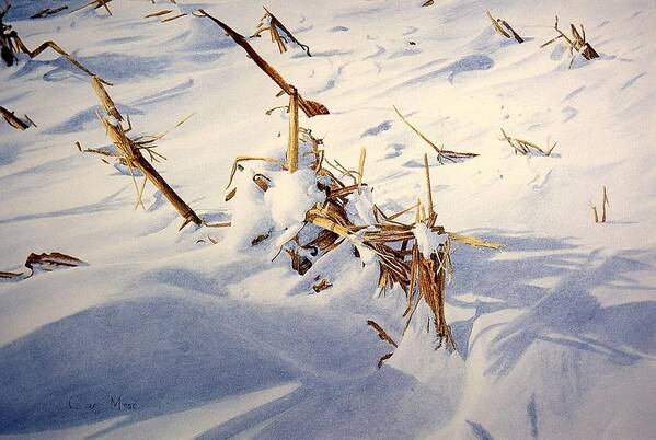 Winter Art Print featuring the painting Cornfield under Snowdrifts by Conrad Mieschke