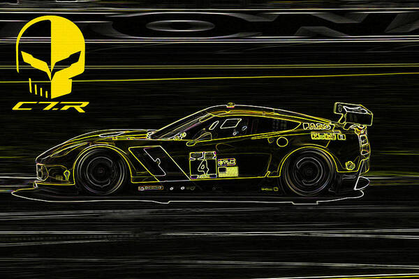 Corvette Art Print featuring the digital art Corvette C7R art by Darrell Foster