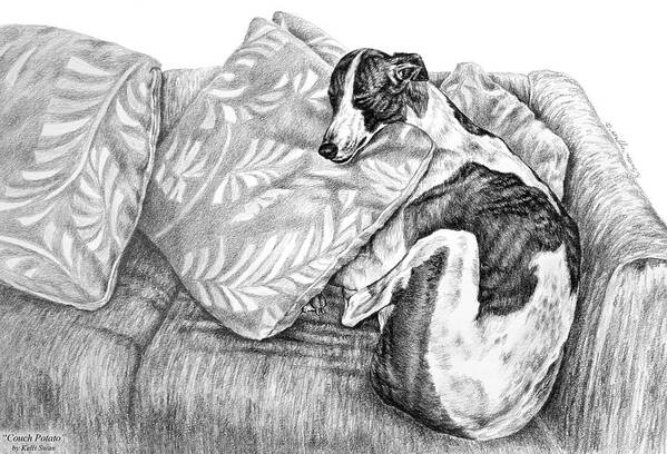 Greyhound Art Print featuring the drawing Couch Potato Greyhound Dog Print by Kelli Swan