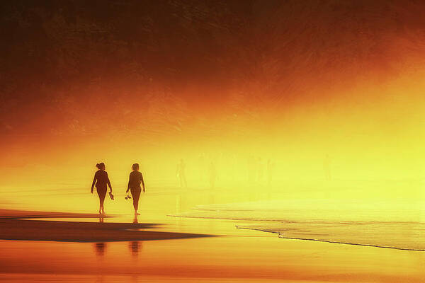 Woman Art Print featuring the photograph Couple Of Women Walking On Beach by Mikel Martinez de Osaba