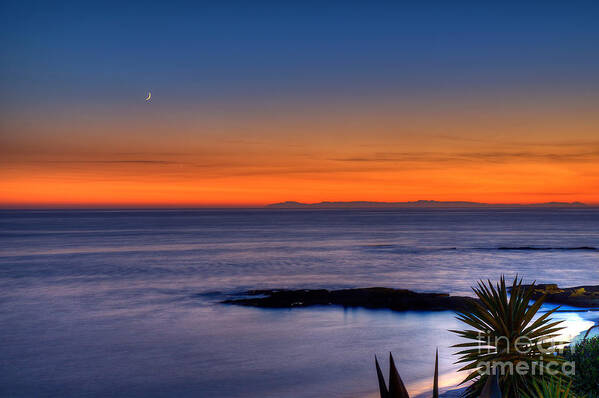 Crescent Moon Art Print featuring the photograph Crescent Moon at Sunset by Eddie Yerkish
