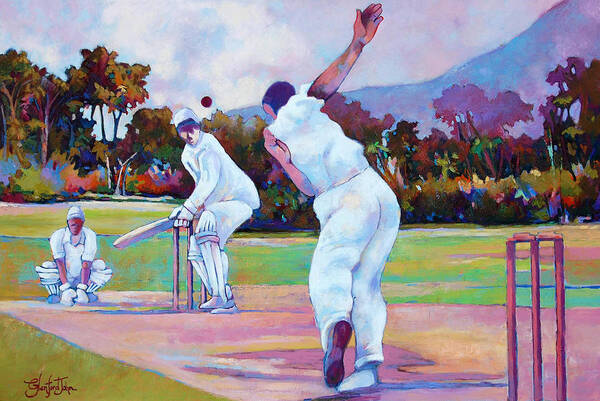 Landscape Art Print featuring the painting Cricket In The Park by Glenford John