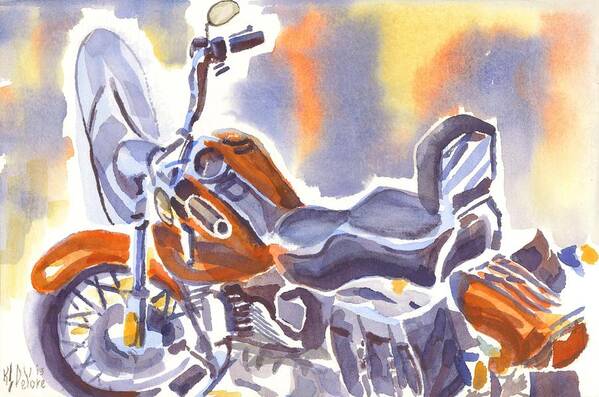 Crimson Motorcycle In Watercolor Art Print featuring the painting Crimson Motorcycle in Watercolor by Kip DeVore
