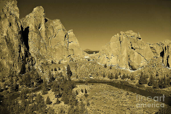 Oregon Art Print featuring the photograph Crooked River at Smith Rock State Park sepia by Rich Walter