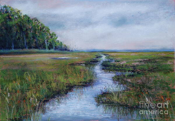 Landscape; Sea Marsh Art Print featuring the pastel Crow Creek Marsh by Joyce Guariglia