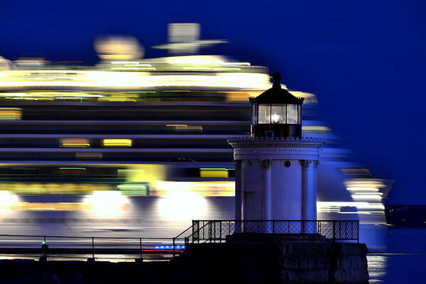 Bug Light Art Print featuring the photograph Cruise Ship at Bug Light by Colleen Phaedra