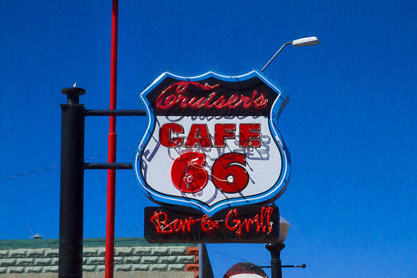 Cruisers Cafe 66 Sign Art Print featuring the photograph Cruisers Cafe 66 Sign by Bonnie Follett
