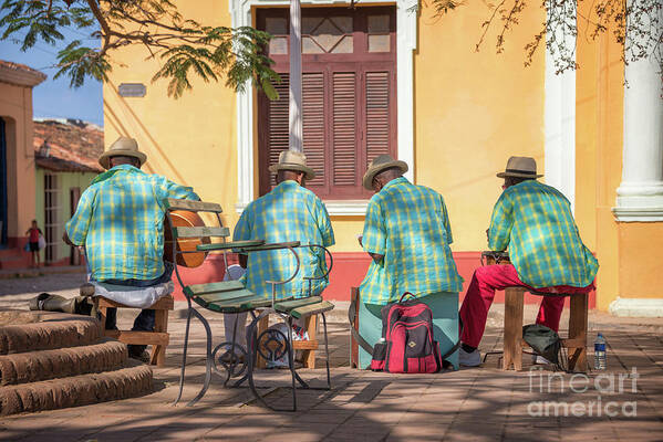 Cuba Art Print featuring the photograph Cuban music, street musicians in Trinidad by Delphimages Photo Creations