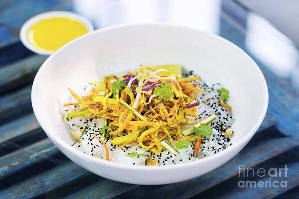 Asian Art Print featuring the photograph Curry Sauce Vegetable Salad With Noodles And Sesame by JM Travel Photography