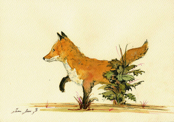 Fox Art Wall Art Print featuring the painting Cute fox in the forest by Juan Bosco