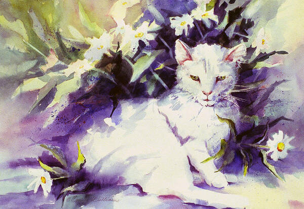 Cat Art Print featuring the painting Daisy Cat by Connie Williams