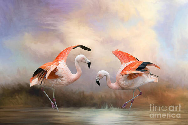 Flamingos Art Print featuring the photograph Dance of the Flamingos by Bonnie Barry