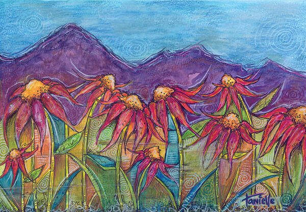 Nature Art Print featuring the painting Dancing Flowers by Tanielle Childers