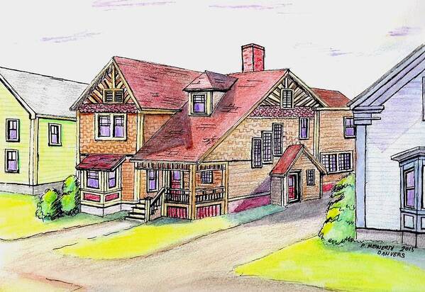 Old Homes In Danvers Art Print featuring the drawing Danvers Victorian by Paul Meinerth