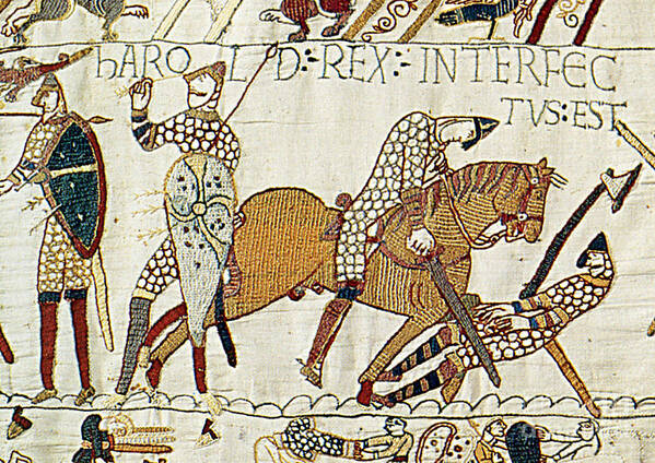 History Art Print featuring the photograph Death Of Harold, Bayeux Tapestry by Photo Researchers